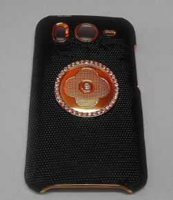 Луксозен твърд гръб с камъни и златен кант за HTC Desire HD черен